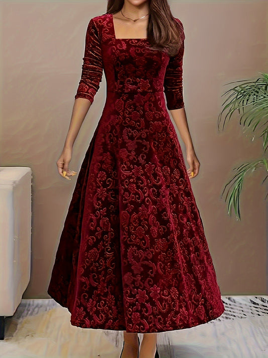 Domenica | Women's Square Neck Velvet Midi Dress