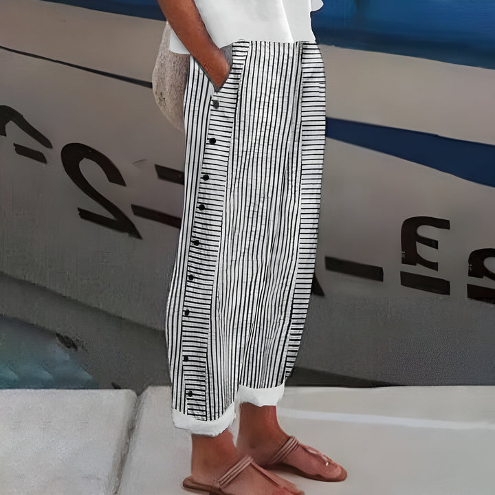 Sailor | Striped Button-Side Cropped Wide-Leg Trousers