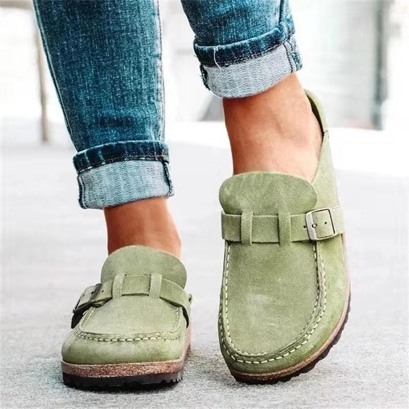 Riva | Suede Buckle Slip-On Clog Mules
