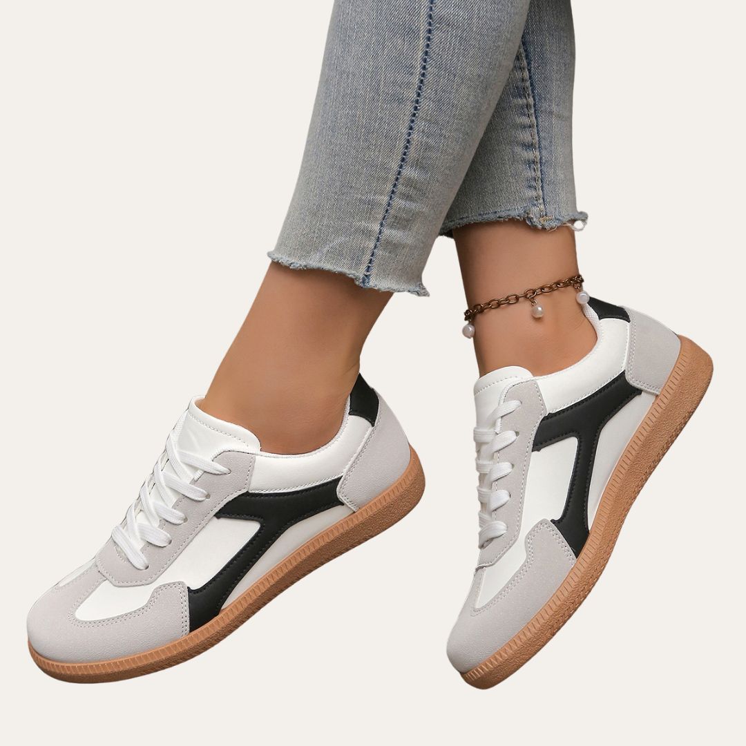 Hana | Contrast Panel Perforated Lace-Up Flatform Sneakers