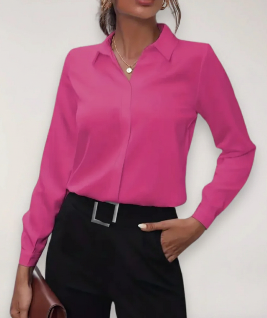 Stella | Classic Collared Long Sleeve Chiffon Blouse