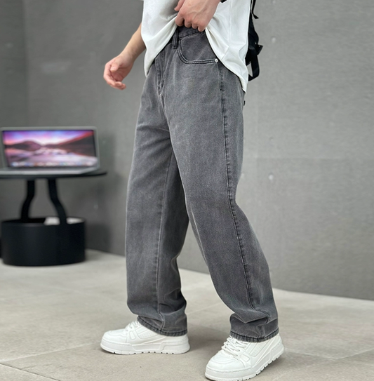 James | Men's Grey Wide Leg Denim Jeans