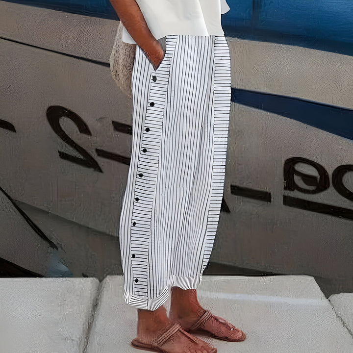 Sailor | Striped Button-Side Cropped Wide-Leg Trousers