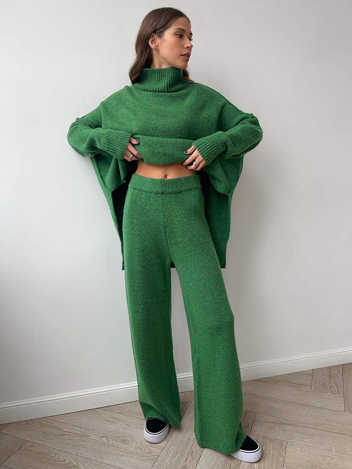 Nora | Oversized Turtleneck Knit Sweater & Wide-Leg Trousers Set