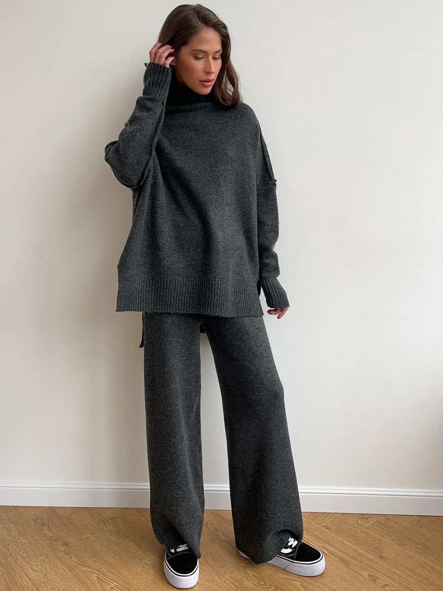 Nora | Oversized Turtleneck Knit Sweater & Wide-Leg Trousers Set