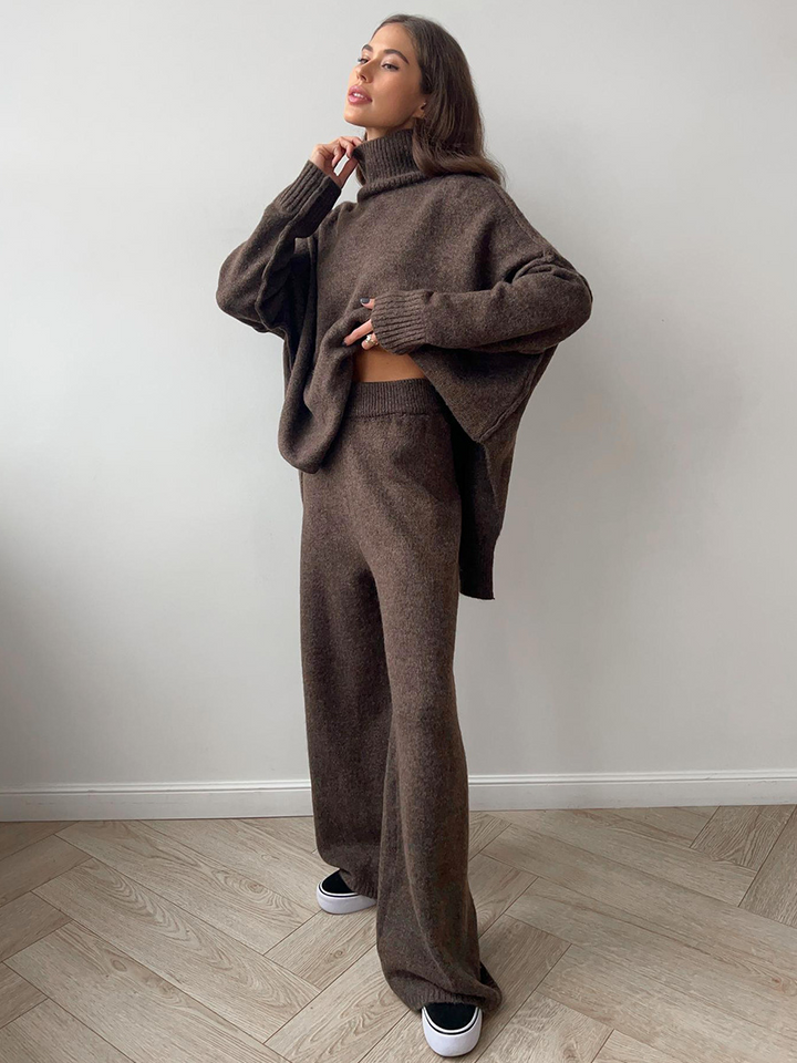 Nora | Oversized Turtleneck Knit Sweater & Wide-Leg Trousers Set