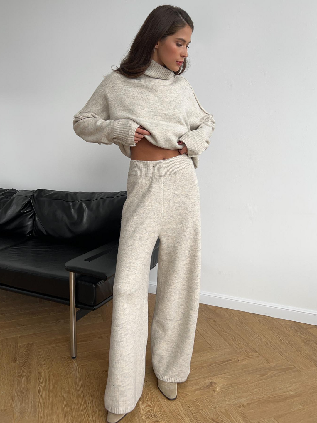 Nora | Oversized Turtleneck Knit Sweater & Wide-Leg Trousers Set