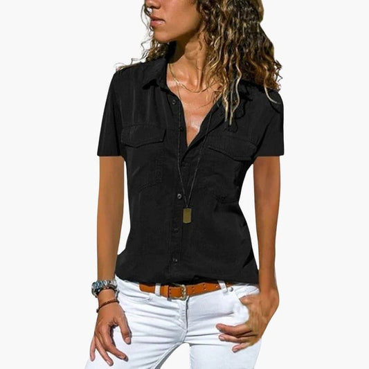 Jade | Point Collar Dual Chest Pocket Button-Front Short Sleeve Fitted Shirt