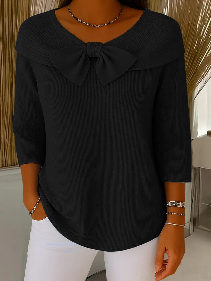 Ellie | Bow Detail Round Neck Three-Quarter Sleeve Top