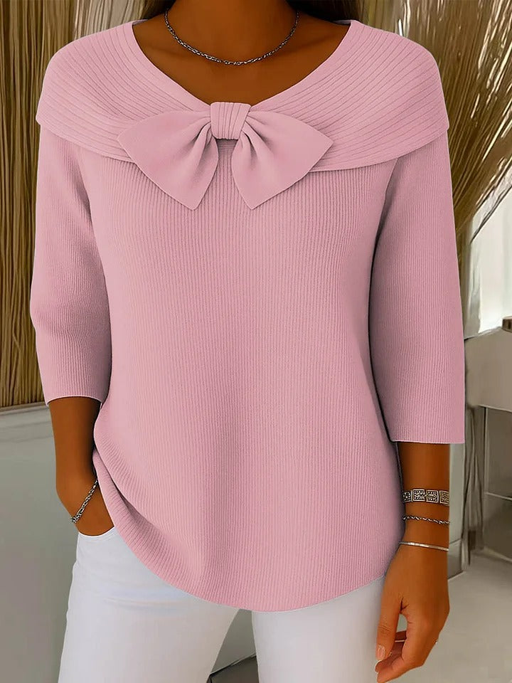 Ellie | Bow Detail Round Neck Three-Quarter Sleeve Top