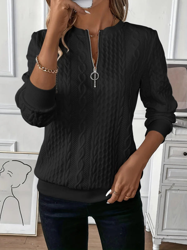 Kira | Quarter Zip Cable Knit Long Sleeve Pullover Sweater