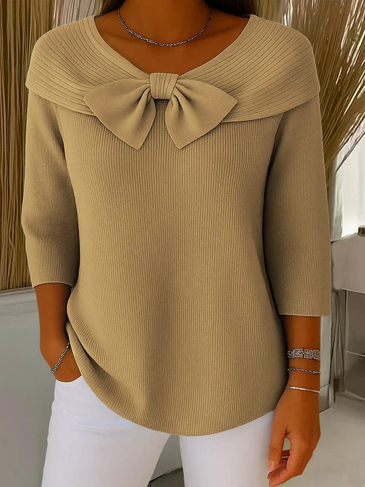 Ellie | Bow Detail Round Neck Three-Quarter Sleeve Top