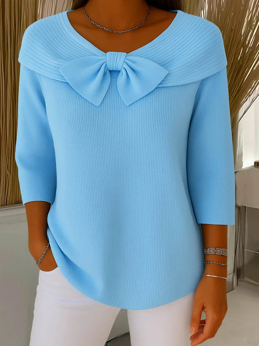 Ellie | Bow Detail Round Neck Three-Quarter Sleeve Top