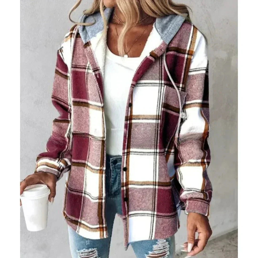 Tina | Women's Plaid Hooded Button-Up Shacket