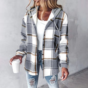 Tina | Women's Plaid Hooded Button-Up Shacket