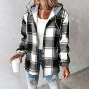 Tina | Women's Plaid Hooded Button-Up Shacket