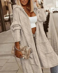 Linda | Women's Longline Hooded Cable Knit Cardigan