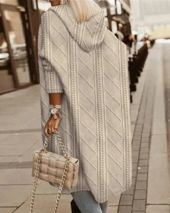 Linda | Longline Hooded Cable Knit Cardigan