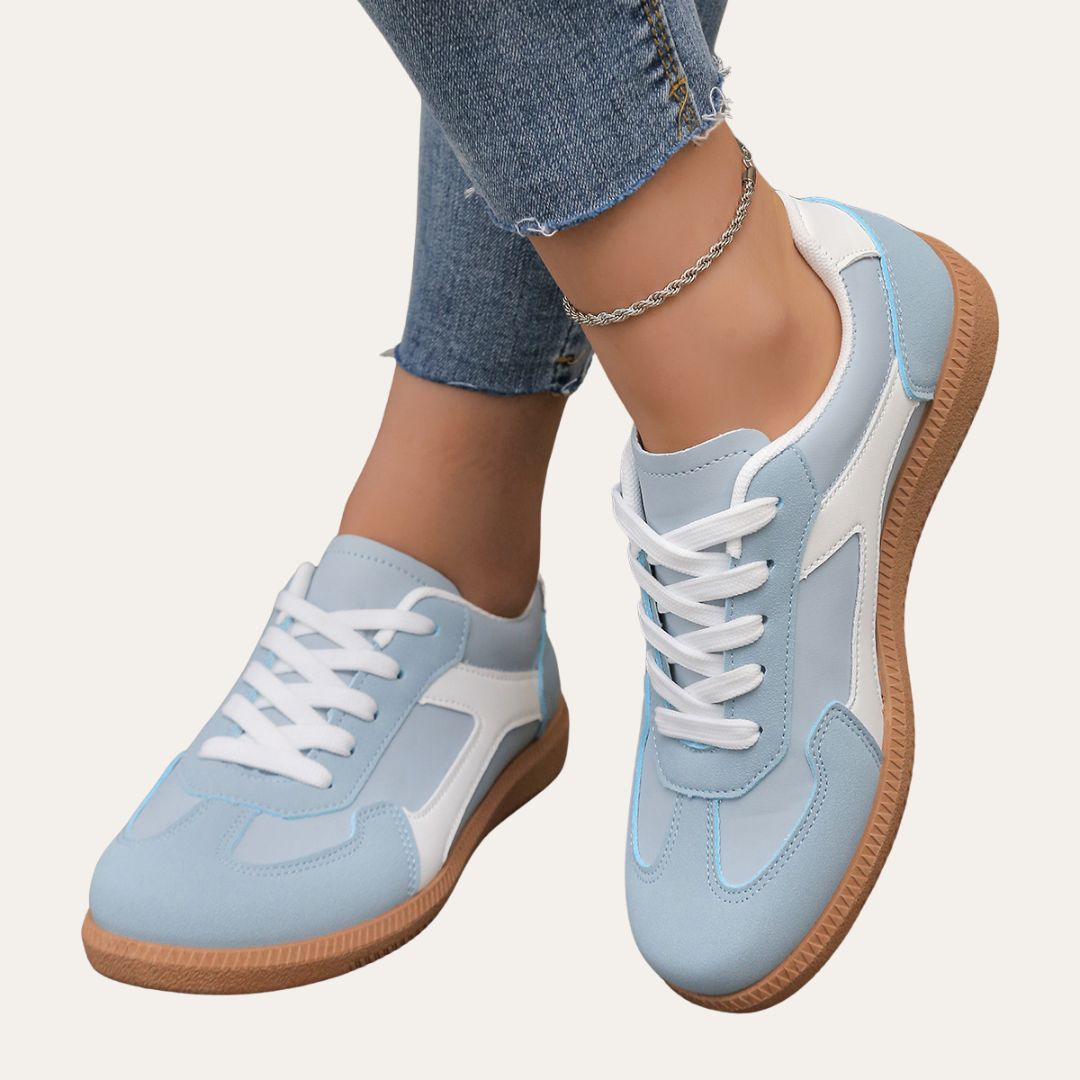 Hana | Contrast Panel Perforated Lace-Up Flatform Sneakers