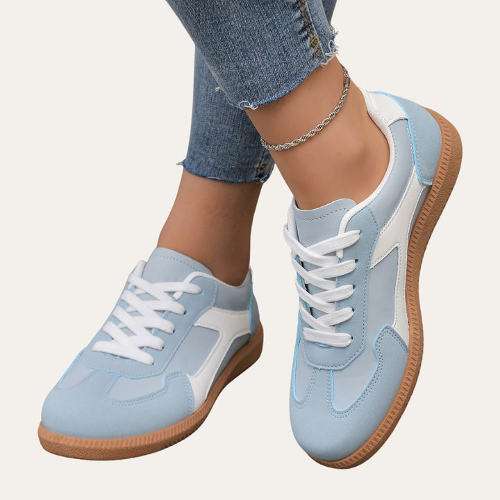 Hana | Contrast Panel Perforated Lace-Up Flatform Sneakers
