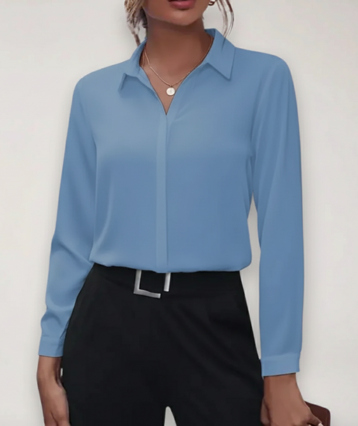 Stella | Classic Collared Long Sleeve Chiffon Blouse