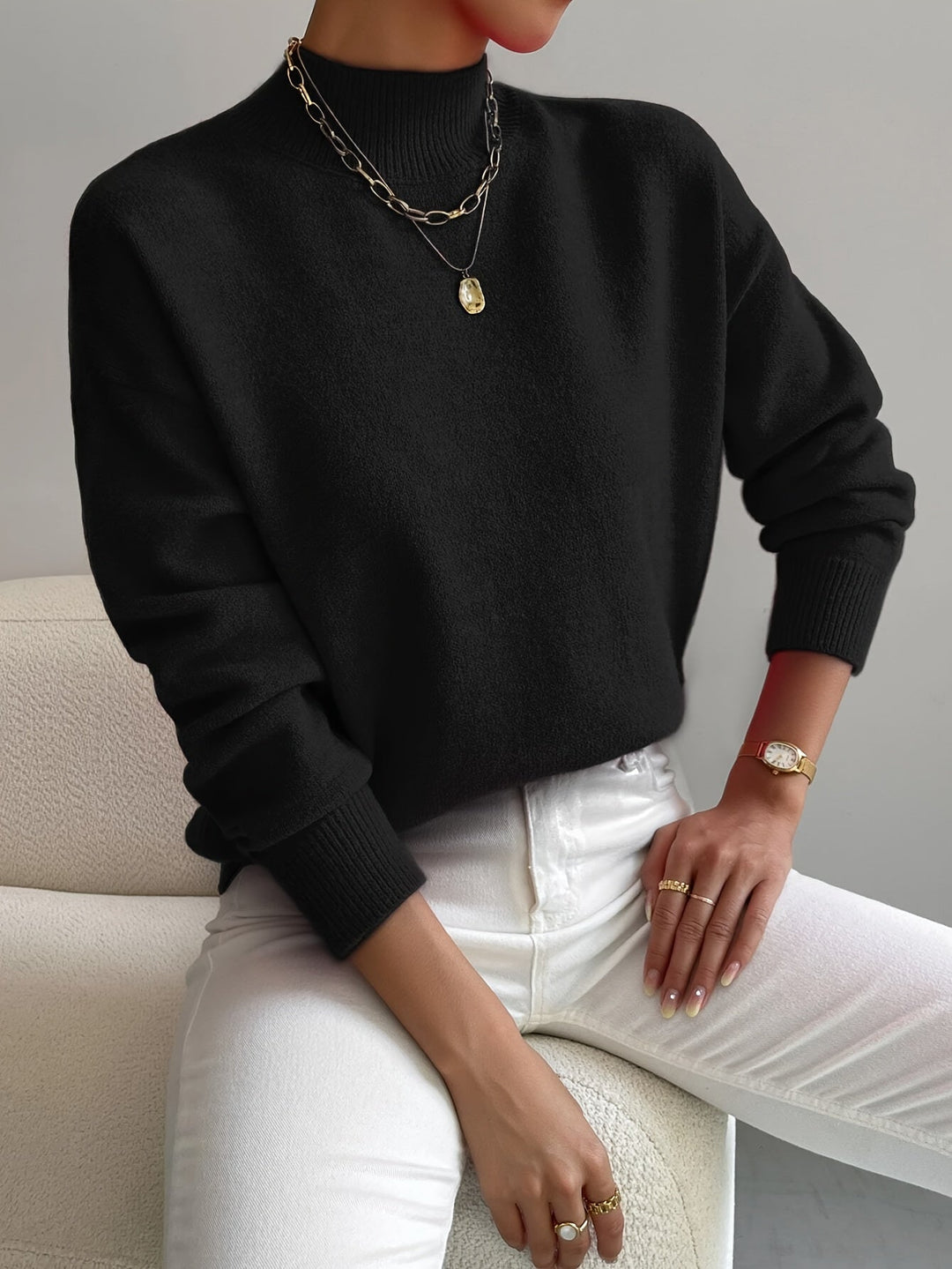 Luna | Mock Neck Long Sleeve Fleece Sweatshirt