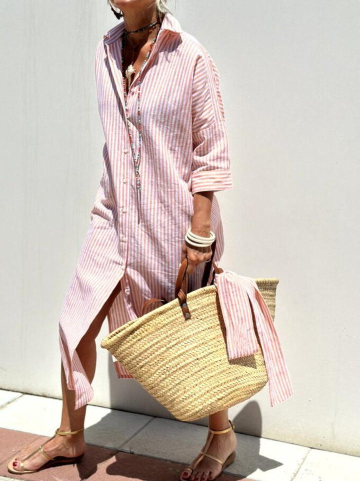 Marina | Striped Oversized Button-Down Shirt Dress