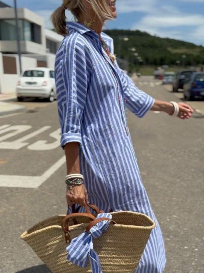 Marina | Striped Oversized Button-Down Shirt Dress