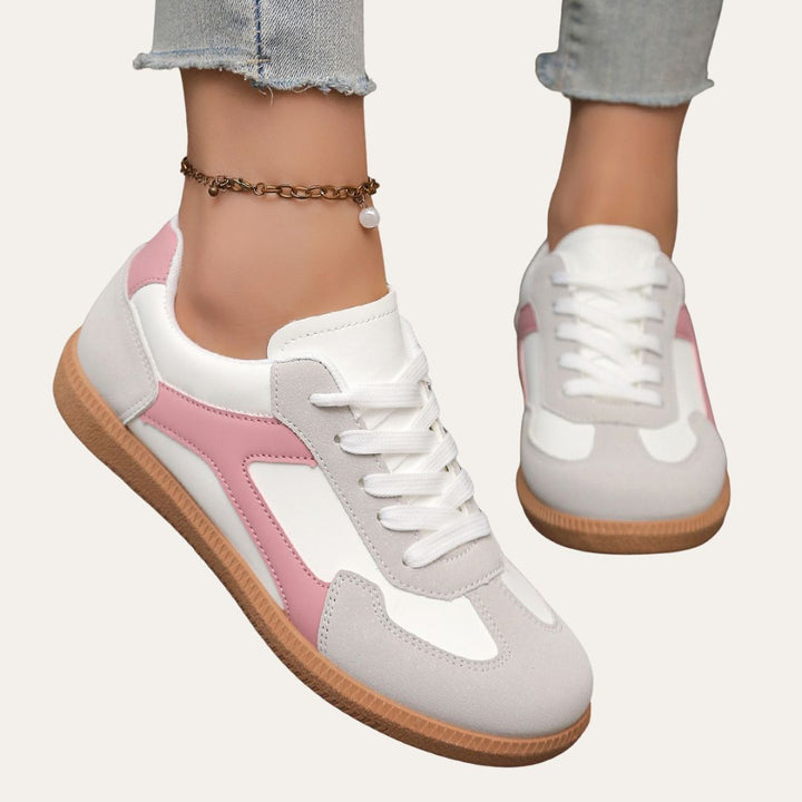 Hana | Contrast Panel Perforated Lace-Up Flatform Sneakers