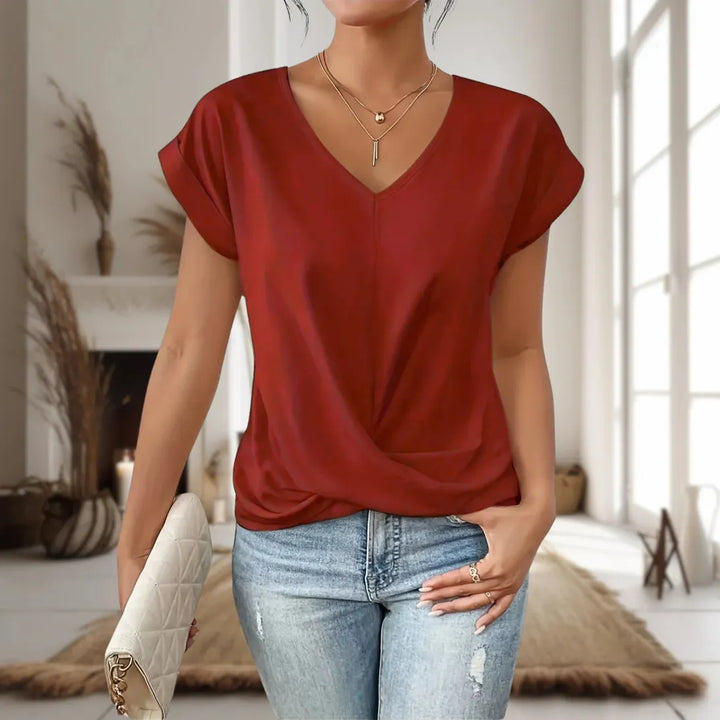 Tessa | V-Neck Twist-Hem Short Sleeve Blouse