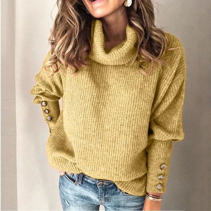 Rosanna | Cowl Neck Jumper with Button Cuff Detail