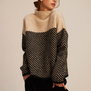 Wilma | Roll Neck Herringbone Colour Block Jumper
