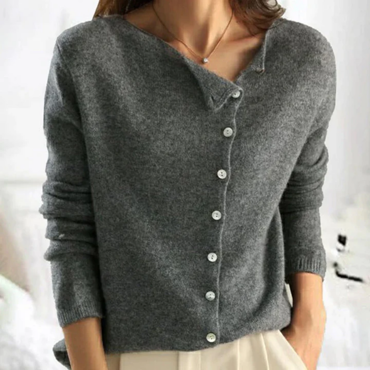Chiara | Asymmetric Collar Knit Cardigan