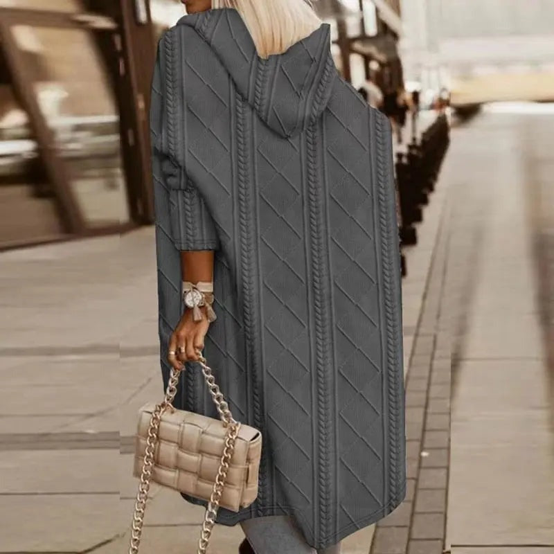 Linda | Longline Hooded Cable Knit Cardigan
