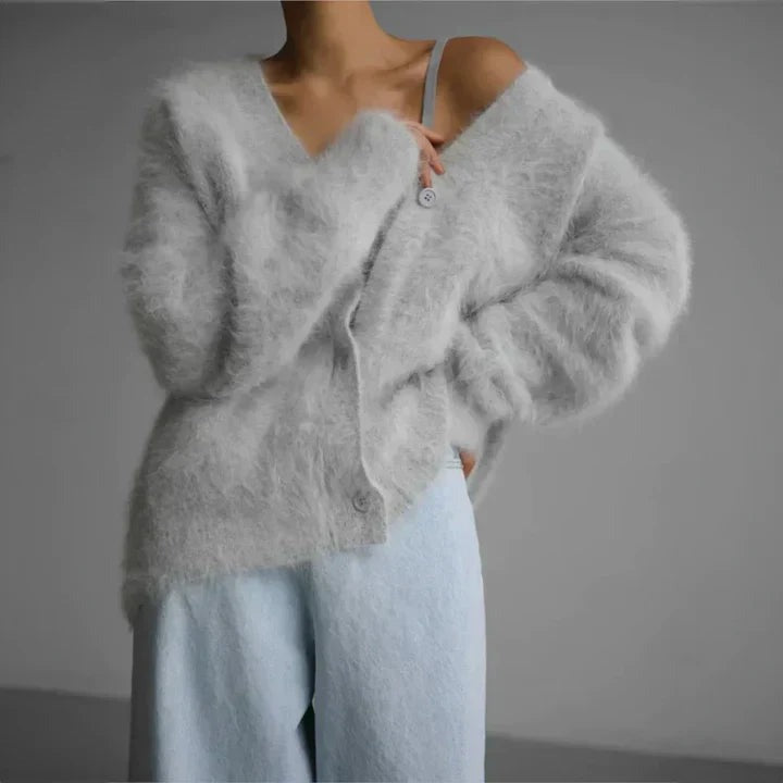 Petra | Fluffy Mohair-Style V-Neck Cardigan