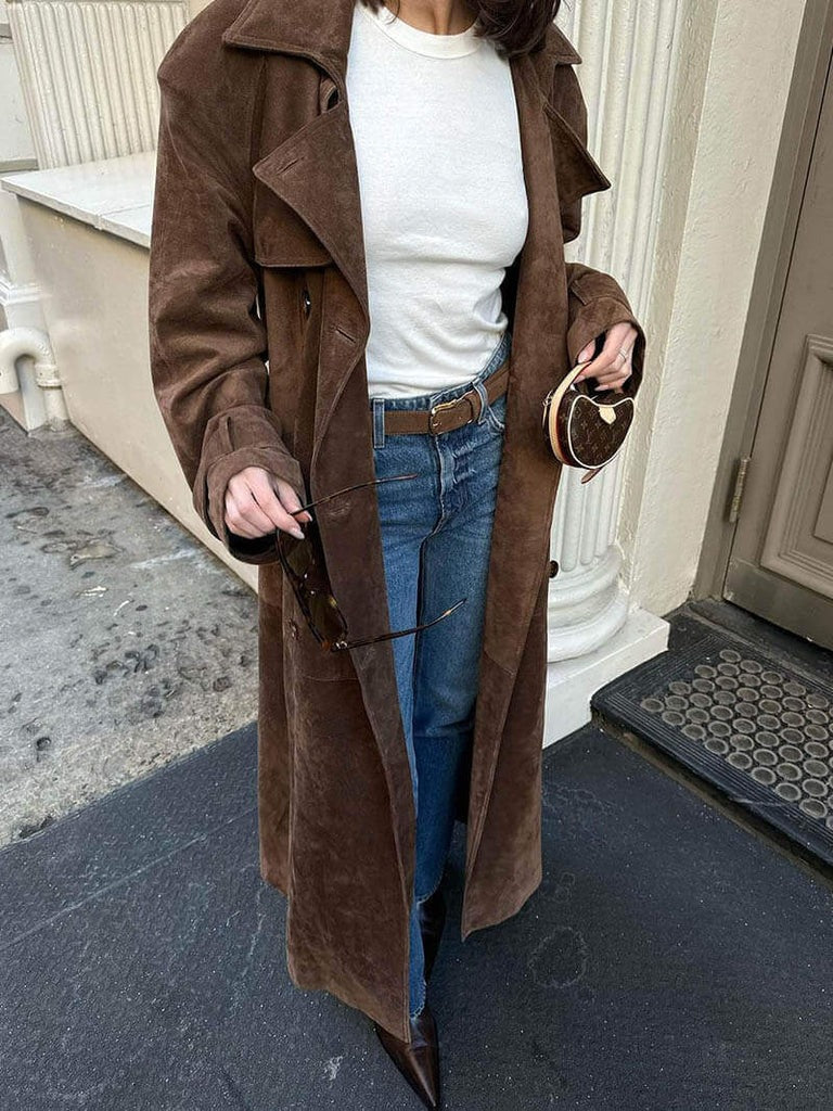Coco | Women's Suede Double-Breasted Belted Trench Coat