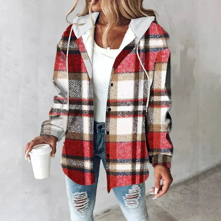 Tina | Women's Plaid Hooded Button-Up Shacket