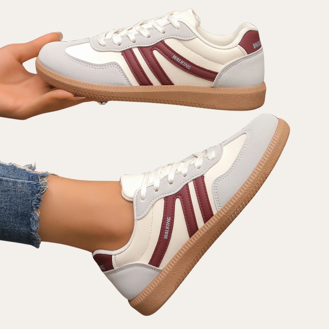 Hana | Contrast Panel Perforated Lace-Up Flatform Sneakers