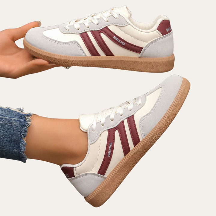 Hana | Contrast Panel Perforated Lace-Up Flatform Sneakers