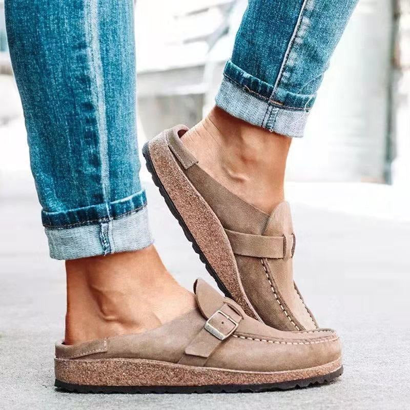 Riva | Suede Buckle Slip-On Clog Mules