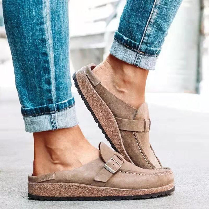 Riva | Suede Buckle Slip-On Clog Mules