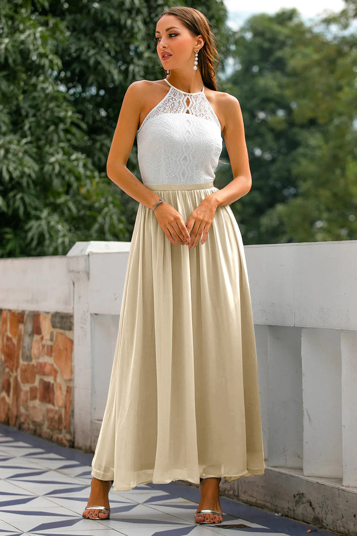 Isabelle | Lace Halter Neck Chiffon Maxi Dress