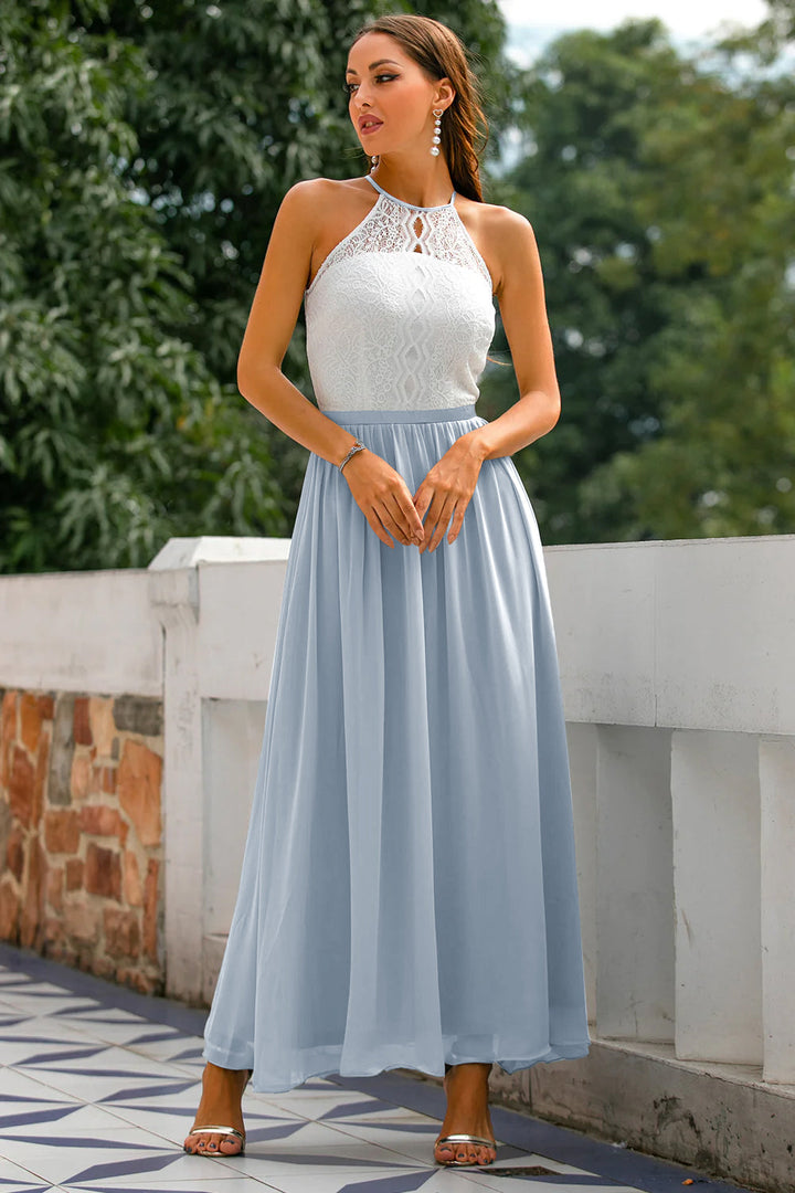 Isabelle | Lace Halter Neck Chiffon Maxi Dress