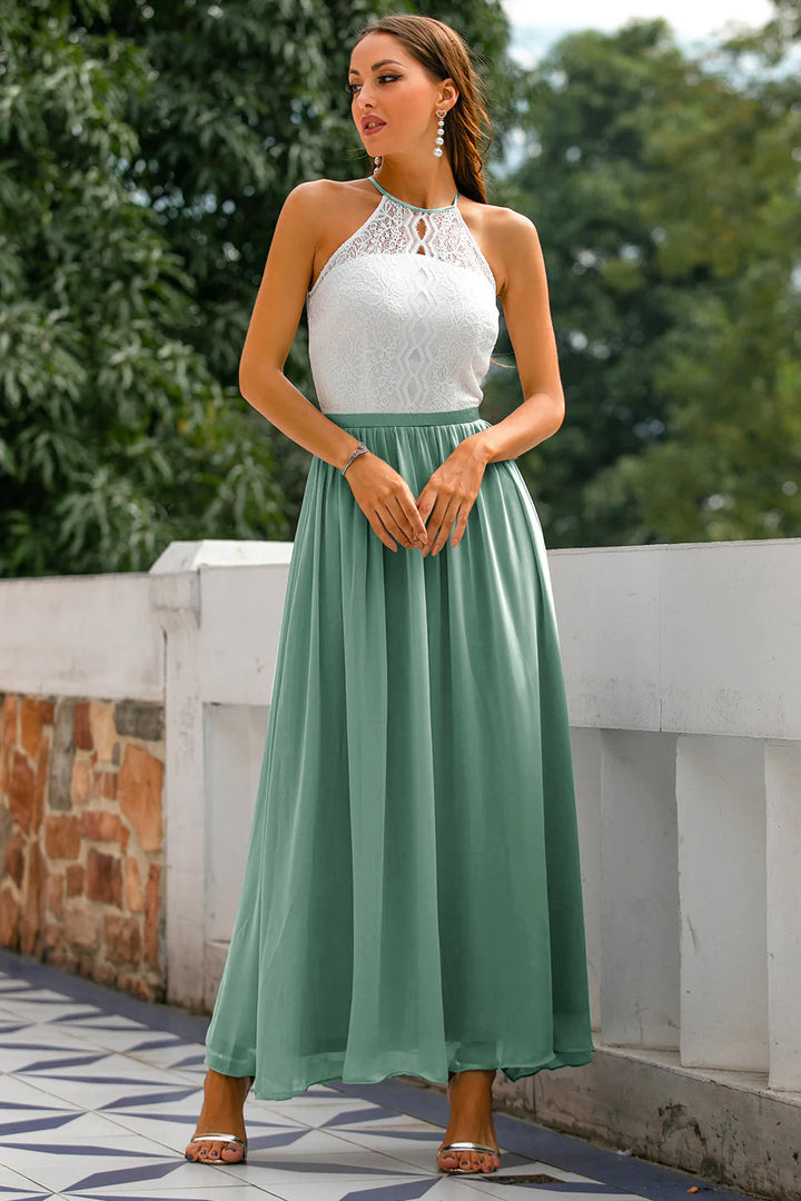 Isabelle | Lace Halter Neck Chiffon Maxi Dress