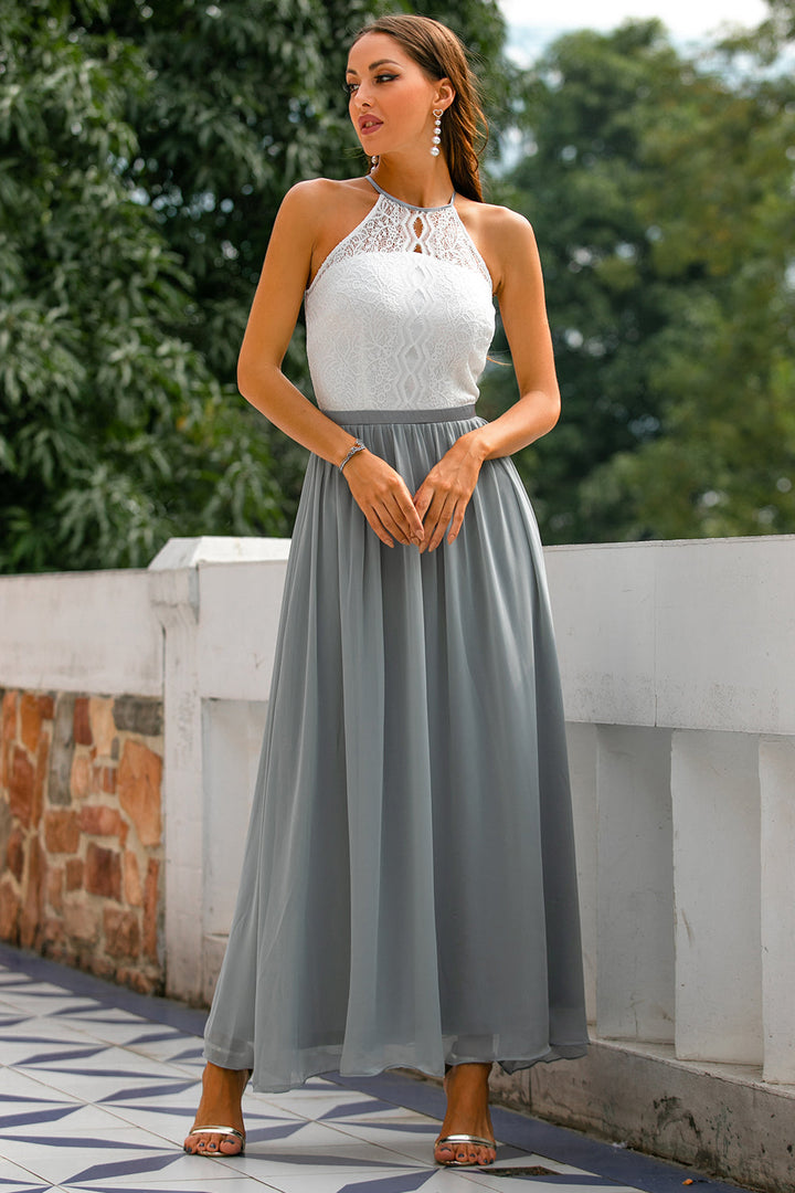 Isabelle | Lace Halter Neck Chiffon Maxi Dress