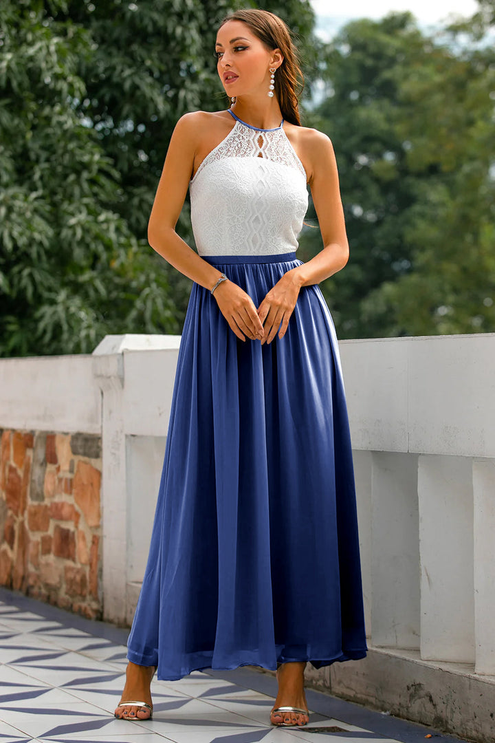 Isabelle | Lace Halter Neck Chiffon Maxi Dress