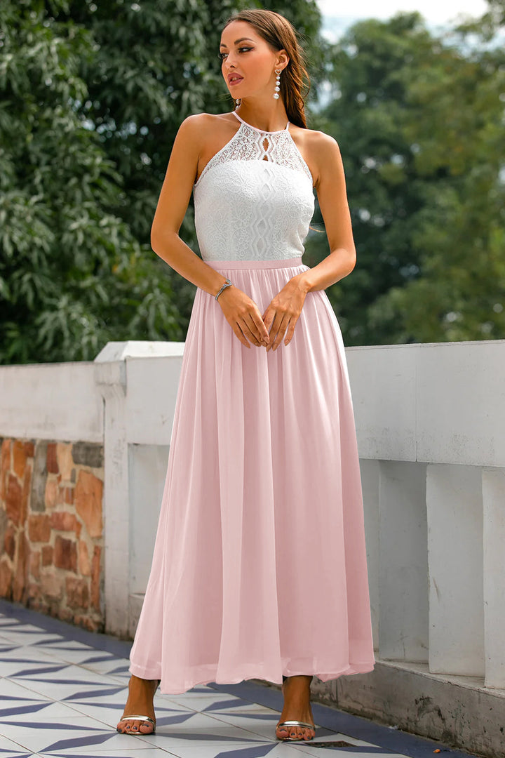 Isabelle | Lace Halter Neck Chiffon Maxi Dress