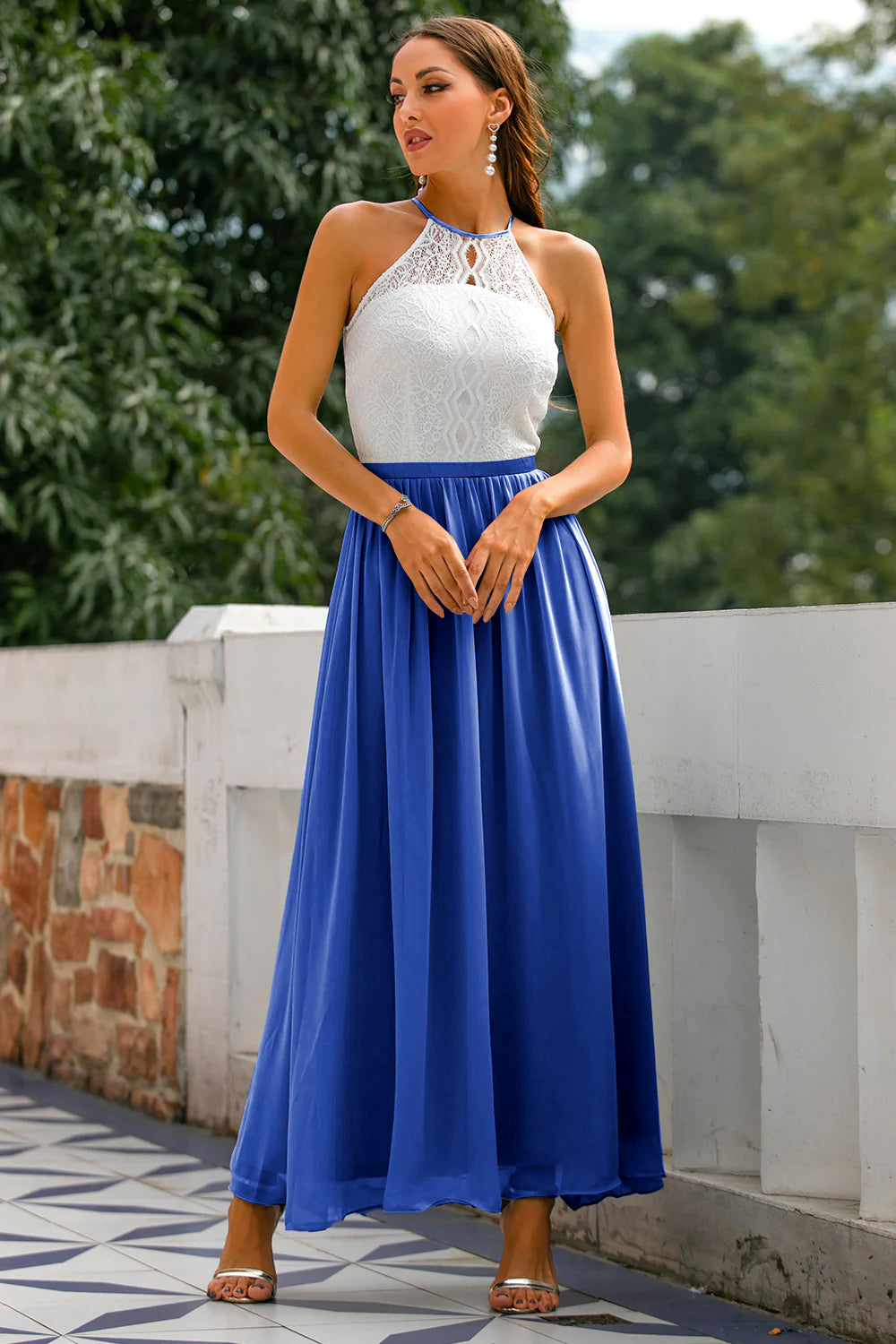 Isabelle | Lace Halter Neck Chiffon Maxi Dress