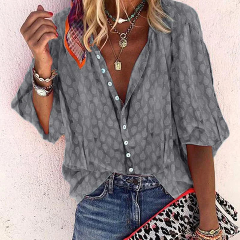 Ibiza | Textured Button-Front Batwing Sleeve Blouse