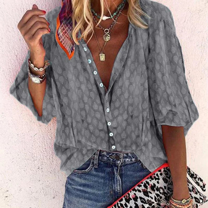 Ibiza | Textured Button-Front Batwing Sleeve Blouse